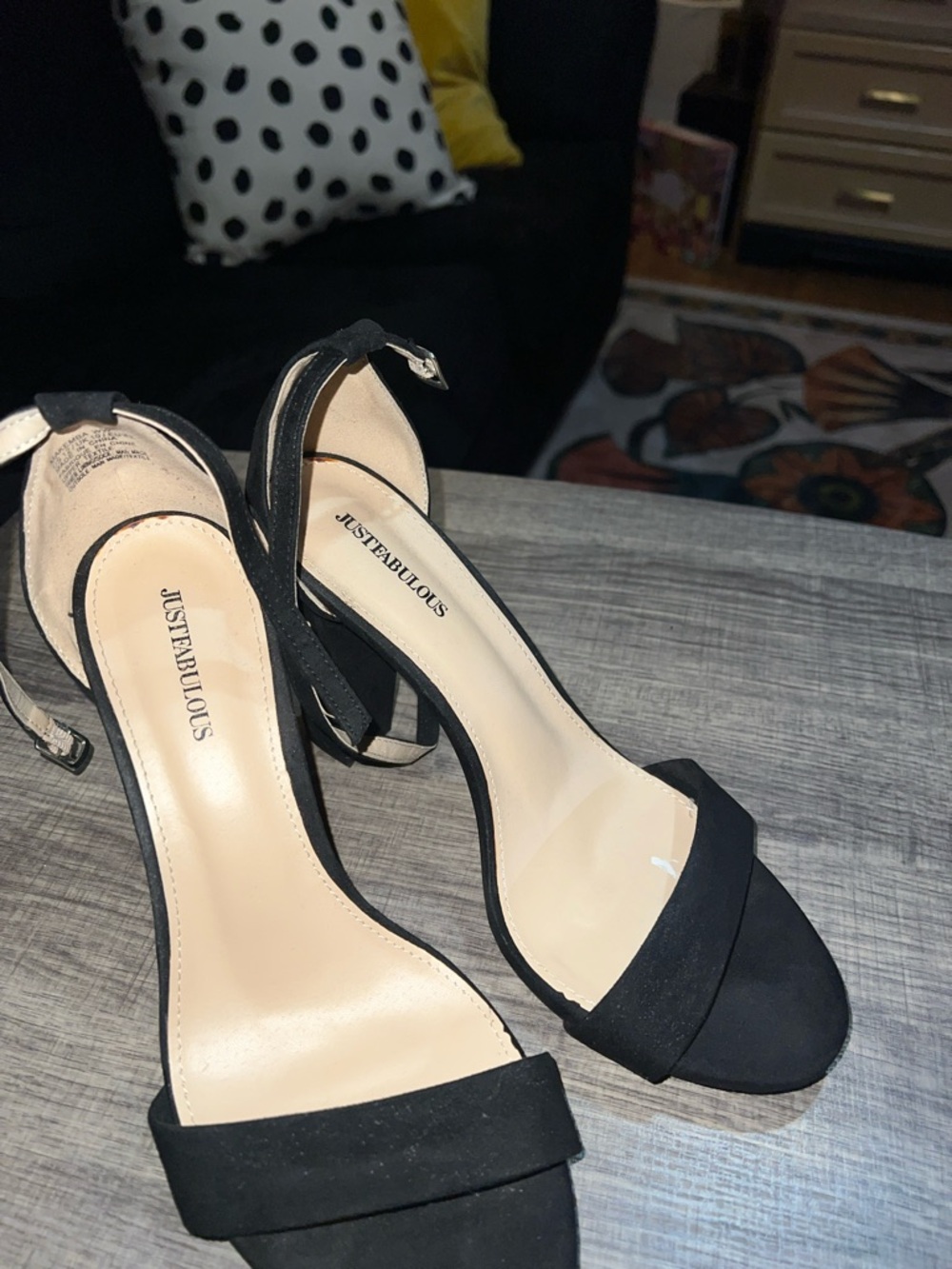 JustFab Black Open-Toe Ankle-Strap Block Heels